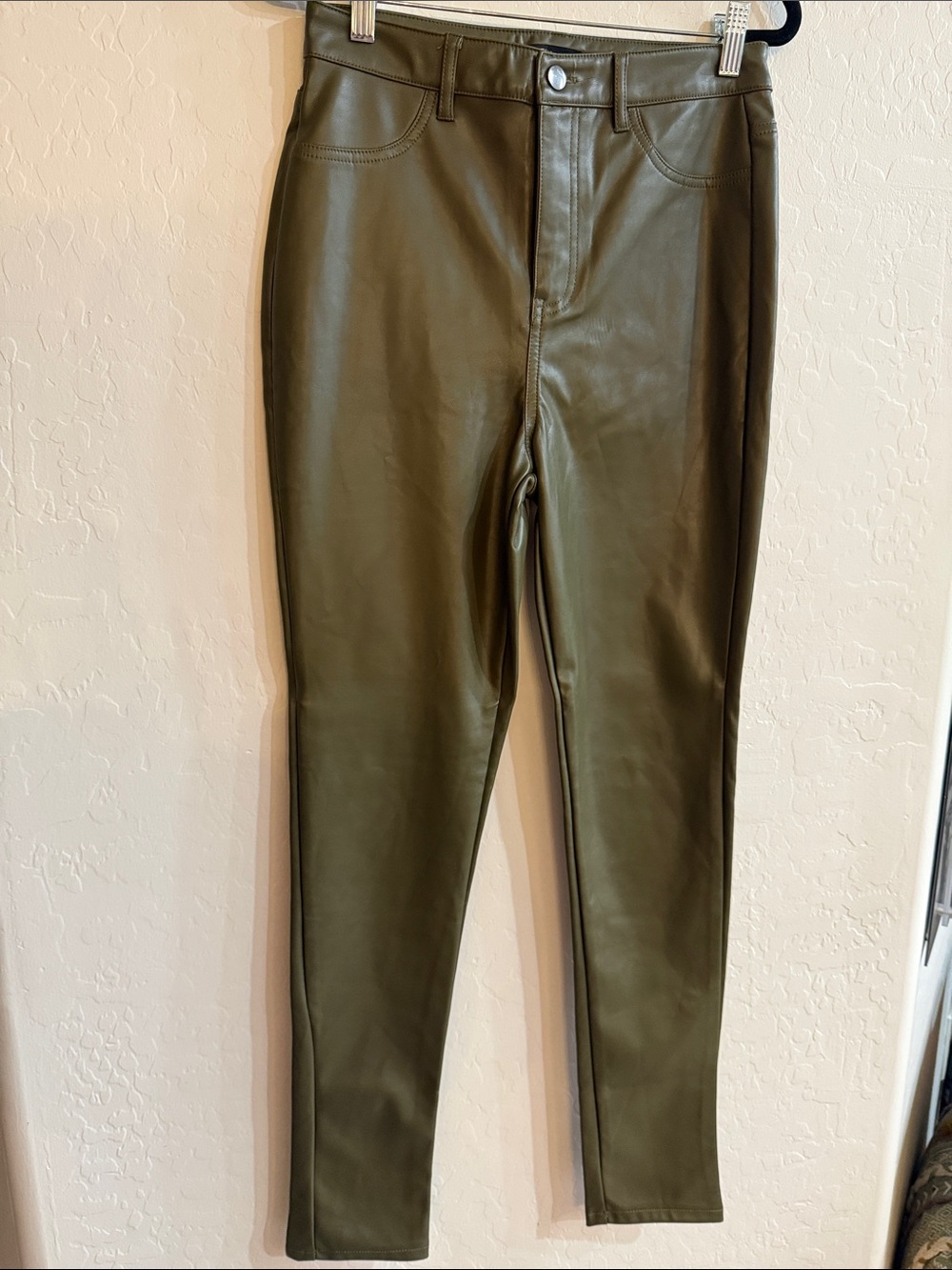 Shinestar Olive Faux Leather Chinos